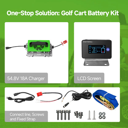 Mosasaur 48V 100AH Golf Cart Battery Built-in 200A Smart BMS with 18A Charger, LifePO4 Lithium iron Battery Replacement For Golf Carts