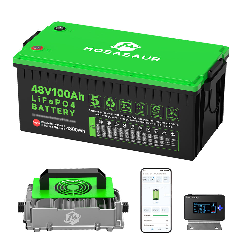 Mosasaur 48V 100AH Golf Cart Battery Built-in 200A Smart BMS with 18A Charger, LifePO4 Lithium iron Battery Replacement For Golf Carts